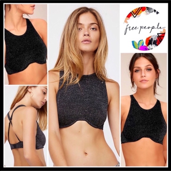 FREE PEOPLE SPARKLE BLACK CROP TANK BRALETTE A3C - Picture 8 of 8